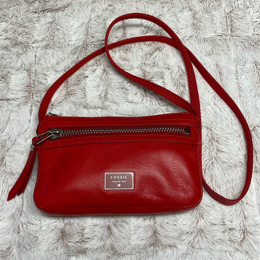 Fossil Red Leather Crossbody Bag